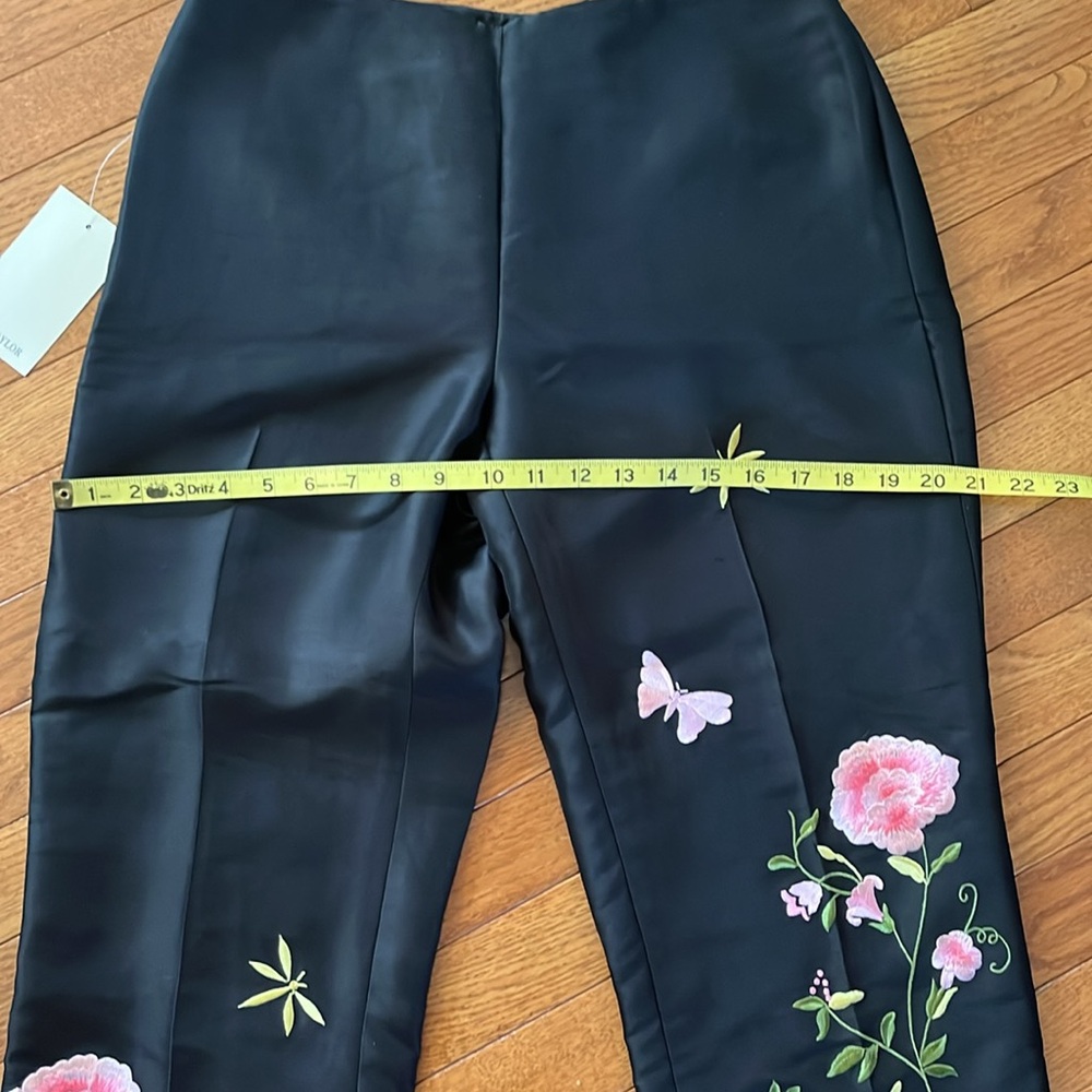 NWT Vintage Ann Taylor 100% Silk Floral Embroidered Black Pants - Picture 7 of 16